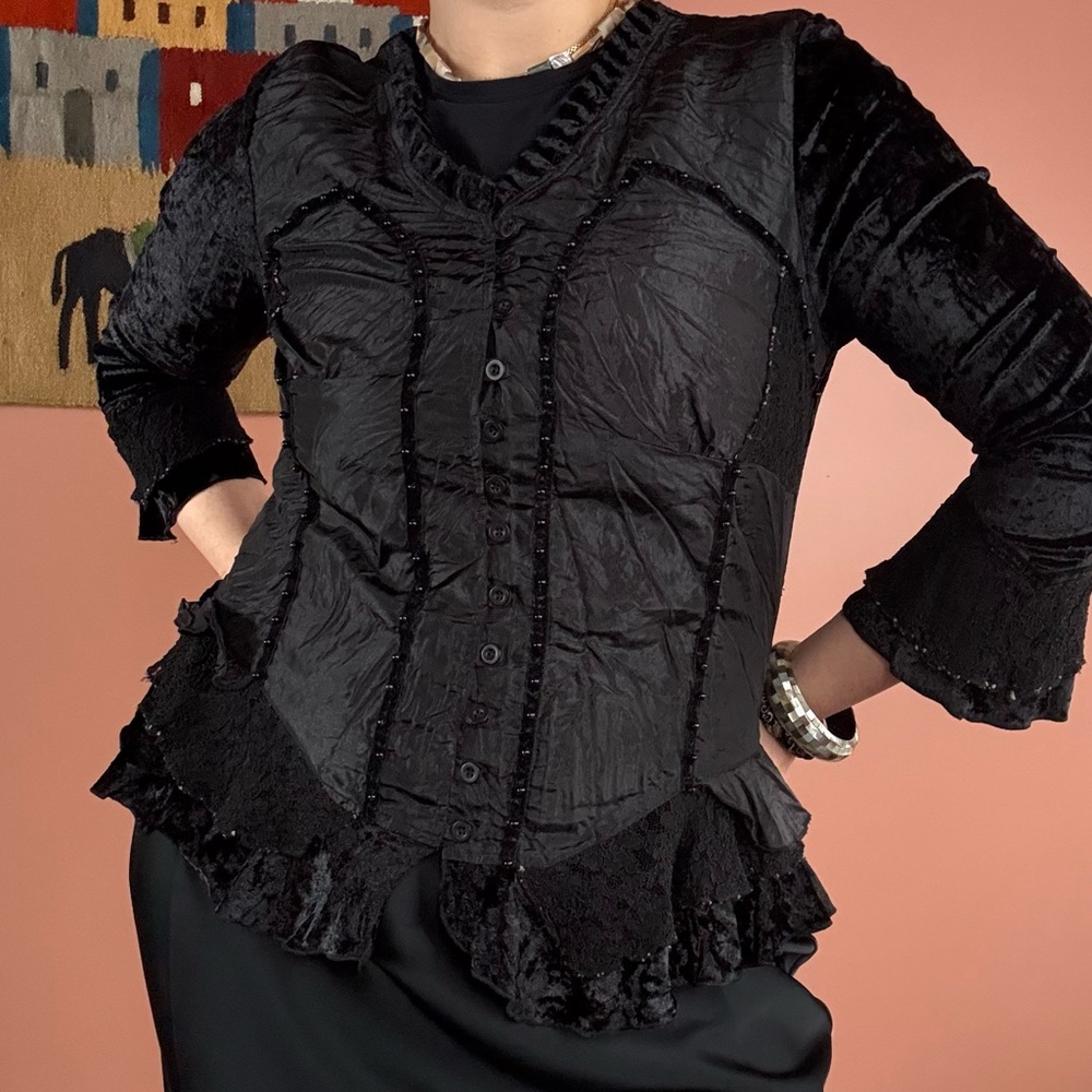 Vintage Y2K Black Gothic Fairy Textured Blouse